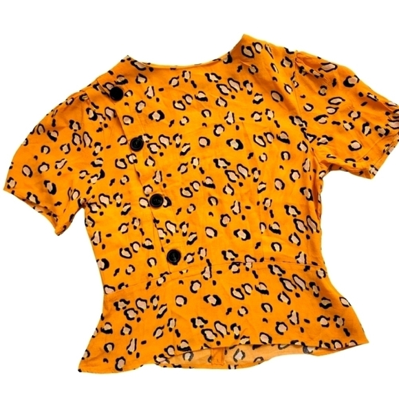 Topshop Leopard Animal Print Button Yellow Orange Size 4. - Picture 1 of 13
